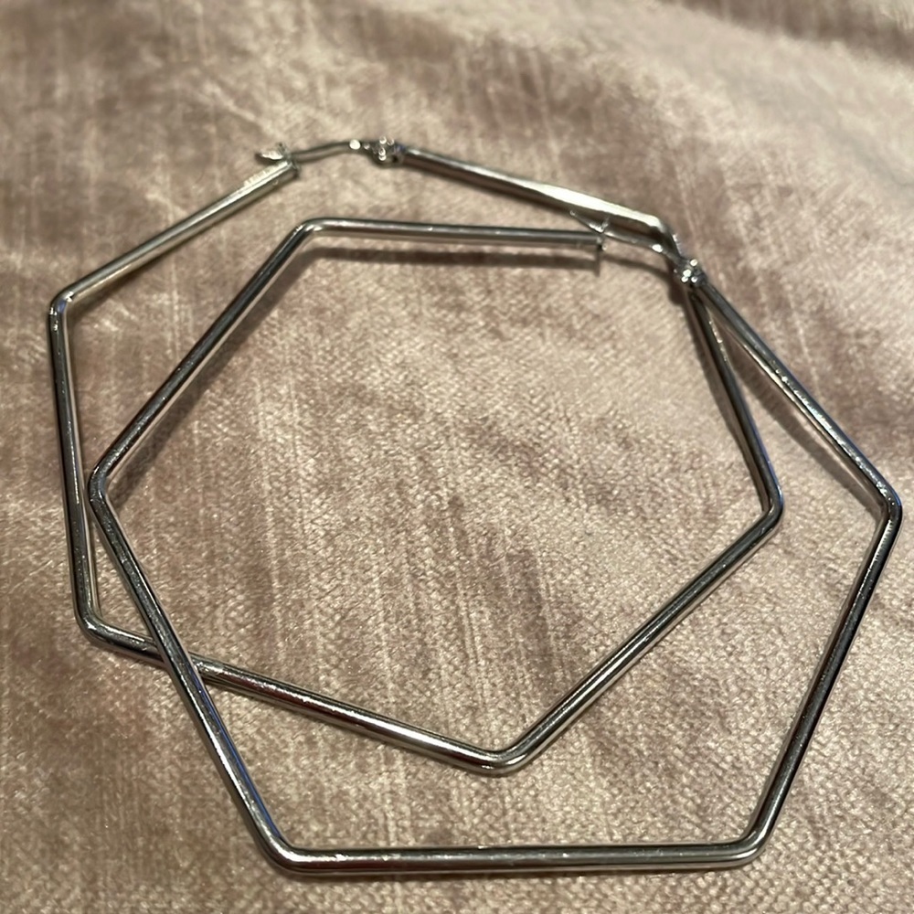 Hexagon Minimalist Hoops Silver
